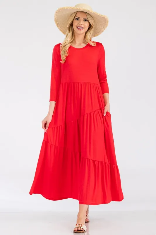 Asymmetric Tiered Midi-Dress - Dk Coral - Image 3