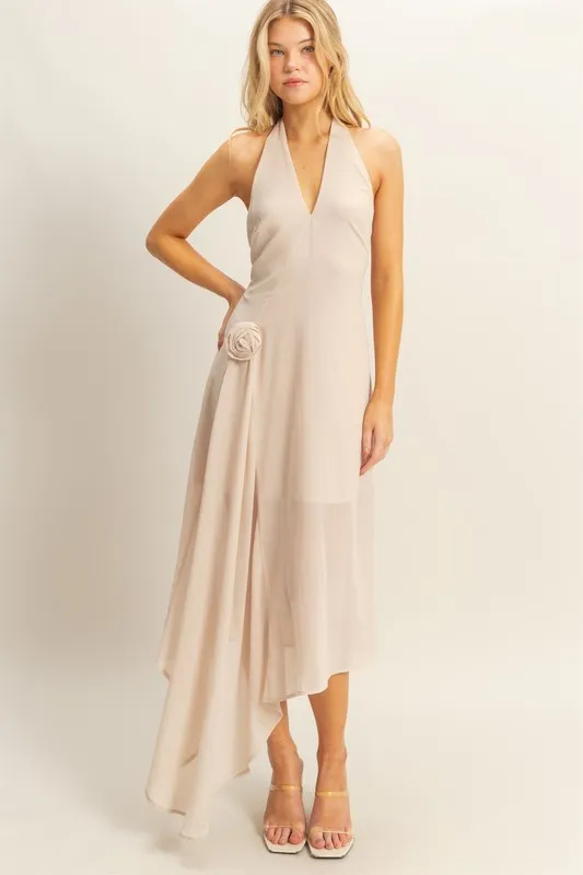Alternative view of Chiffon Halter Asymmetrical Hem Dress - Champagne