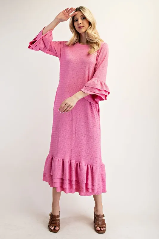 Alternative view of Full Size Textured Ruffle Hem Modest Dress Plus Size - Pink