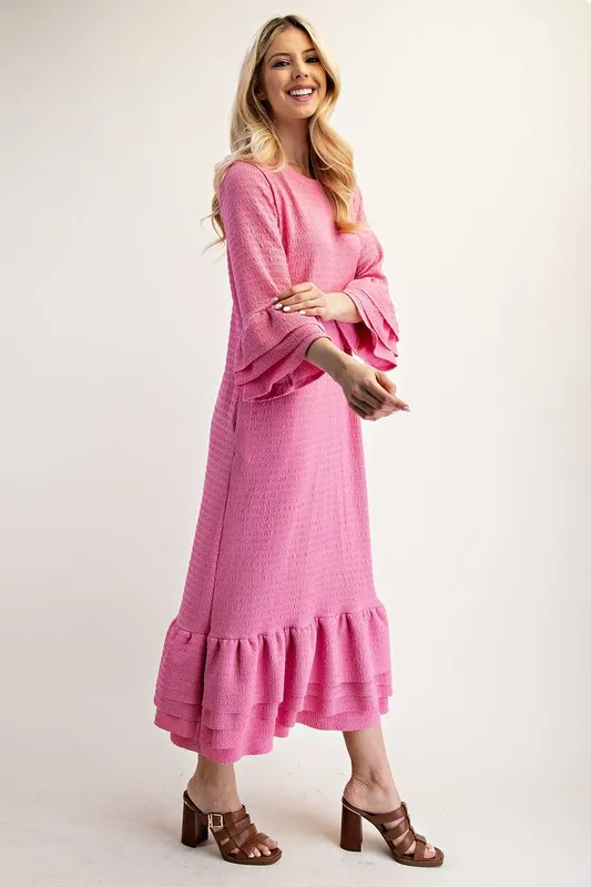 Full Size Textured Ruffle Hem Modest Dress Plus Size - Pink - Image 3
