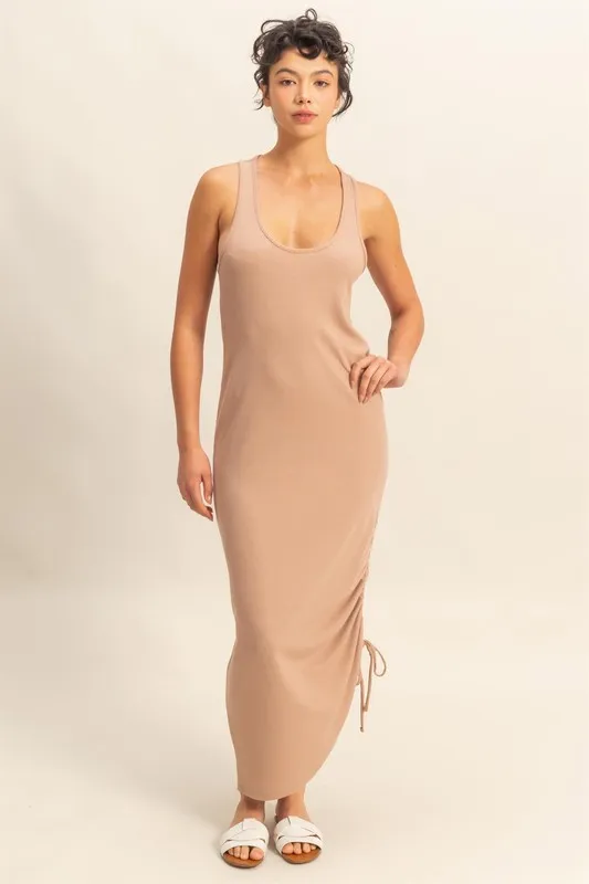 Alternative view of Scoop Neck Side Tie Detail Midi Dress - Dark Taupe