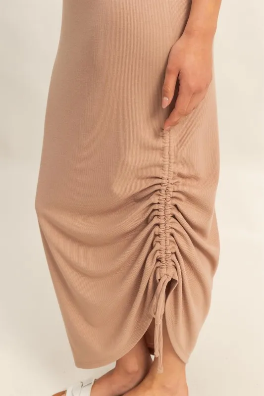 Scoop Neck Side Tie Detail Midi Dress - Dark Taupe - Image 4
