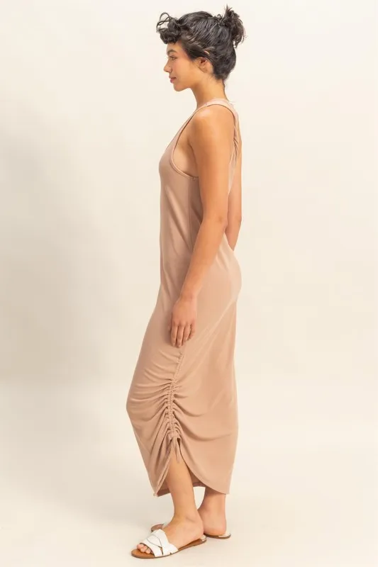 Scoop Neck Side Tie Detail Midi Dress - Dark Taupe - Image 5