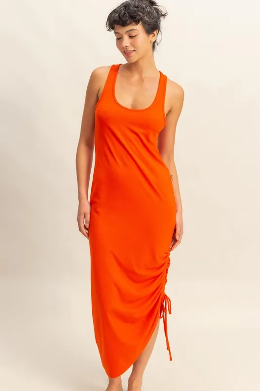 Alternative view of Scoop Neck Side Tie Detail Midi Dress - Tomato