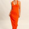 Scoop Neck Side Tie Detail Midi Dress - Tomato