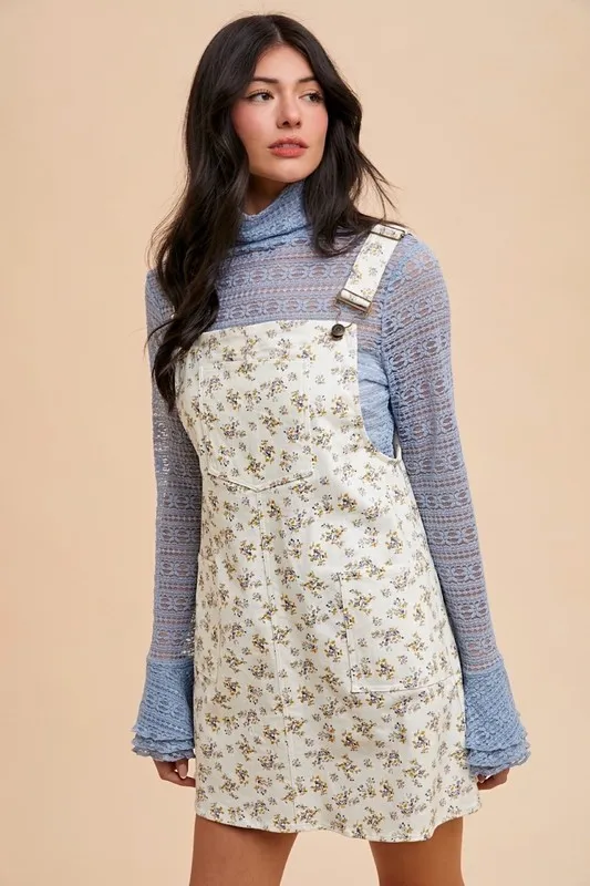 Alternative view of Stretch Ditsy Print Denim Overall Mini Dress - Ivory